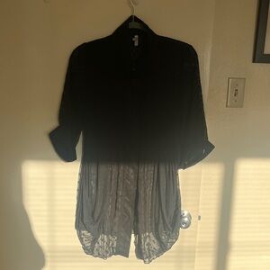 Lindi Black Sheer Polka Dot Button-Up Blouse